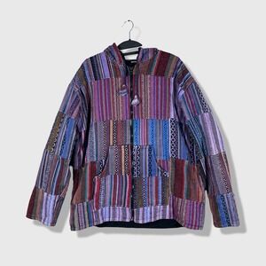 Unbranded Patchwork Hoodie Mens L/XL Fleece Lined Boho Hippie Gorpcore Festival